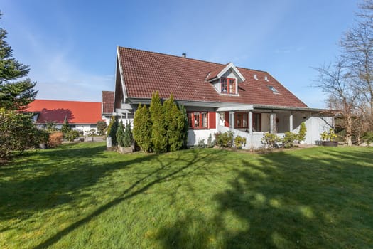 Traditional danish farm house in the sunshine