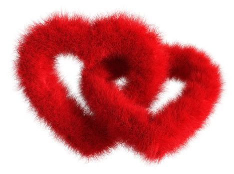 Two joined red plush hearts on white background - Isolated 3D Render