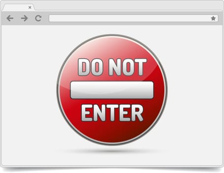 Simple opened browser window on white background with Do Not Enter sign. Browser template / mockup.
