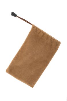 Brown pouch isolated on white background with clipping path