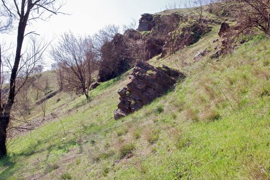 
Block of shale slate stone, like a man's head - Skansen in Krivoy Rog in Ukraine