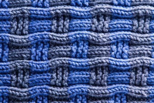 Close up Simple Design of Woven Crochet in Blue and Gray Color with Horizontal Orientation of Ridges