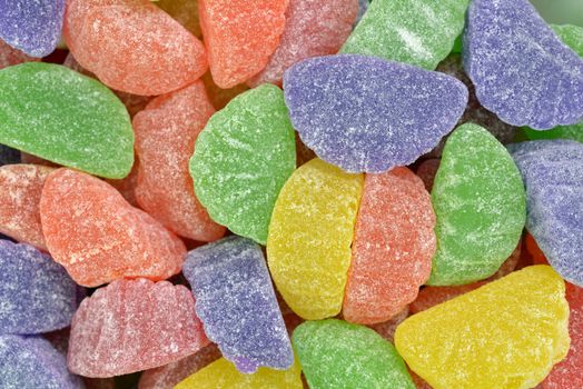 Close-up of colorful gummy slice candies