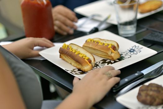 Typical summer dinner plate with hot dogs