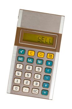 Old calculator showing a text on display - sell