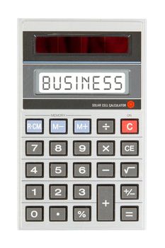 Old calculator showing a text on display - business