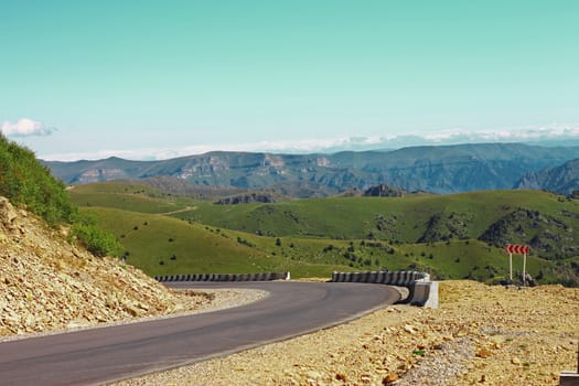 Mountain highway and landscape. North Caucasus travel.