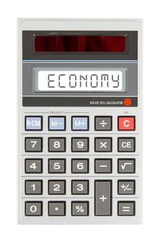 Old calculator showing a text on display - economics