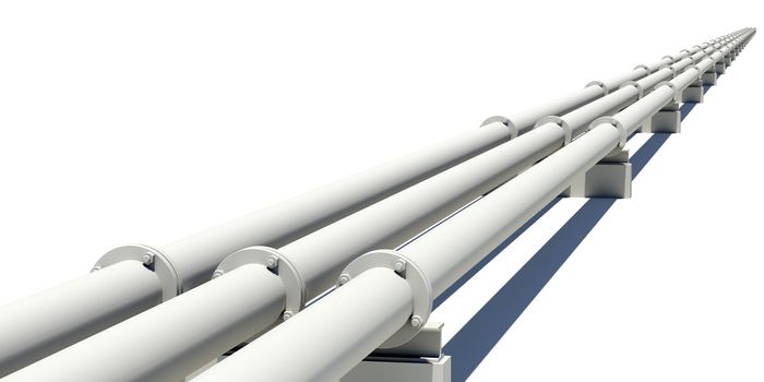 Industrial pipes stretching into distance. Isolated on white background