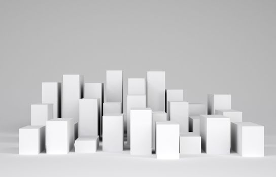 White cubes. Gray gradient background. Architectural concept