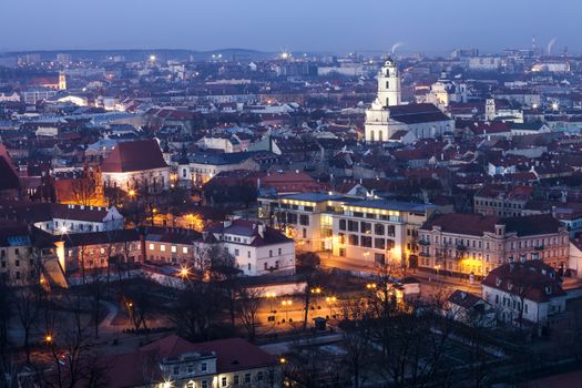 Panorama of the Vilnius Old Town at dawn time