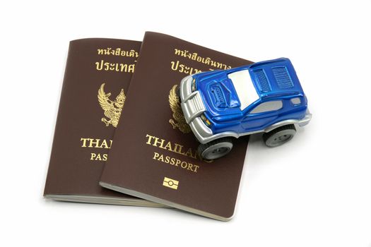 Thailand Passport and 4wd Car for Travel Concept.