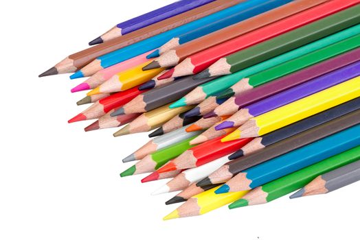 pile of colored pencils isolated on white background