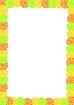 Illustration of frame made from Orange, Lemon and Lime slices of fruit