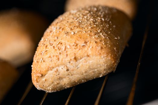 Oven baked bread. Selective focus. Shallow DOF