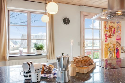 coffee and fresh bread in a traditional Danish kitchen