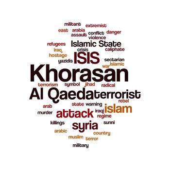 KHORASAN, ISIS and Al Qaeda word cloud on white background.