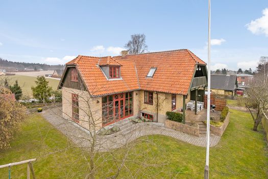 Traditional two story danish house and garden in Denmark