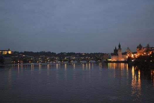 Picture of the Vltava river from the South of the Charles Bridge at night