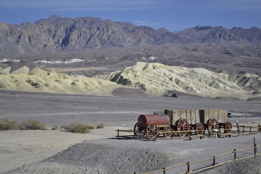 Wooden train used for transporting minerals in and out of the Death Valley