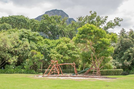 Childrens playground in the Kirstenbosch Botanical Gardens with Table Mountain in the back
