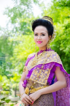 LOPBURI - APRIL 13: Unidentified model in period dress on Songkran Festival is celebrated in Thailand as the traditional New Year's at Banmi district on April 13, 2015 in Lopburi, Thailand