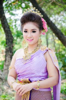 LOPBURI - APRIL 13: Unidentified model in period dress on Songkran Festival is celebrated in Thailand as the traditional New Year's at Banmi district on April 13, 2015 in Lopburi, Thailand