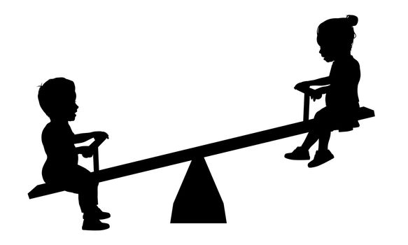 Illustration of two children playing on a seesaw