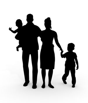 Illustration of a family unit consisting of two adults and two children