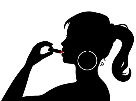 Illustration of a girl applying lipstick