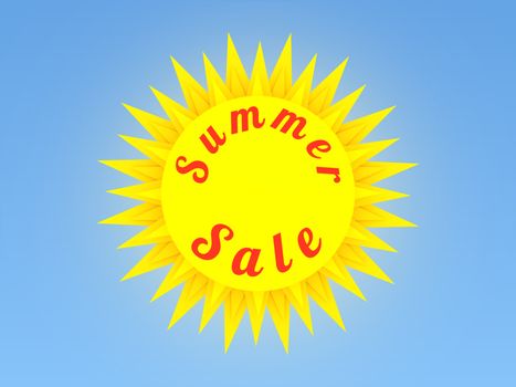 Illustration of an isolated sun with the words "Summer Sale" over a gradient blue background