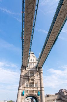 London. Tower Bridge structure on a sunny day.