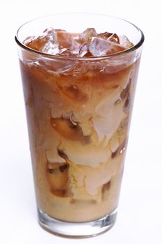 Glass of cold coffee on a white background