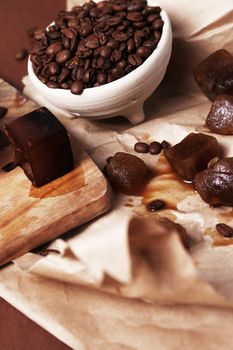 Drink, ice. Frozen coffee cubes