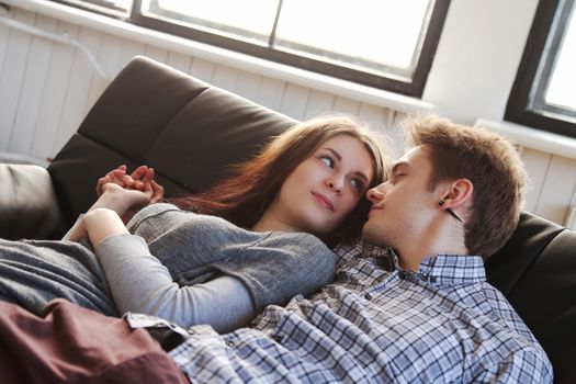 Love, relationship. Beautiful couple at home