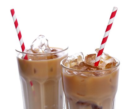 Glass of cold coffee on a white background