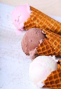 Frozen. Delicious ice cream on the table