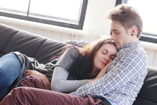 Love, relationship. Beautiful couple at home