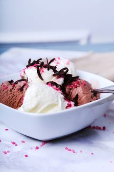 Frozen. Delicious ice cream on the table