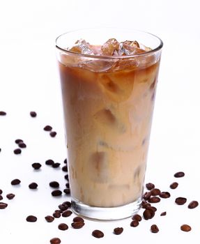 Glass of cold coffee on a white background