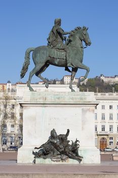Vertical view of Statue and  in Lyon, France.