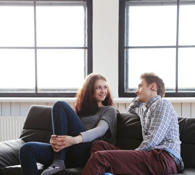 Love, relationship. Beautiful couple at home