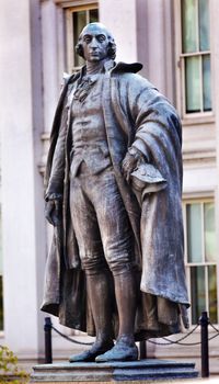 Albert Gallatin Statue US Treasury Department Washington DC Longest running US Treasurer 1801 to 1814 under Presidents Jefferson and Madison Also founded New York University.  Bronze Statue by James Earle Fraser.  Dedicated 1947.