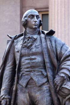 Albert Gallatin Statue US Treasury Department Washington DC Longest running US Treasurer 1801 to 1814 under Presidents Jefferson and Madison Also founded New York University.  Bronze Statue by James Earle Fraser.  Dedicated 1947.