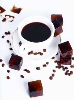 Delicious coffee with ice cubes