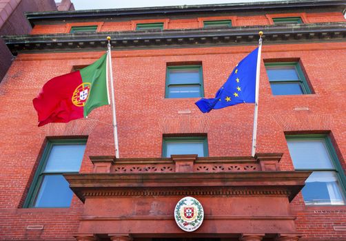 Portugal Embassy Seal EC and Portugeuse Flags Symbol Embassy Row Massachusetts Avenue Washington DC