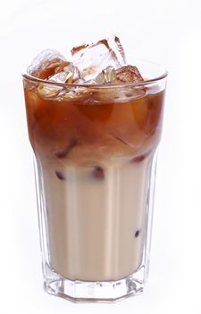 Glass of cold coffee on a white background