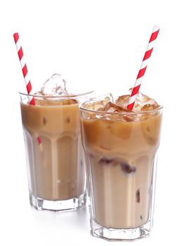 Glass of cold coffee on a white background