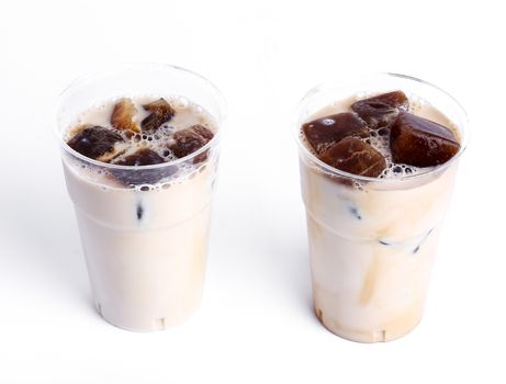 Delicious coffee with ice cubes