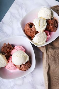 Frozen. Delicious ice cream on the table